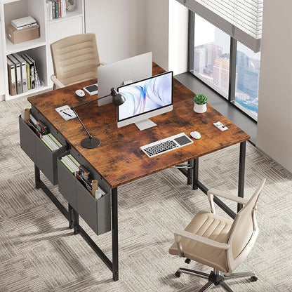 NEWBULIG 40 Inch Computer Desk Home Office Desks for Bedroom Writing Gaming Work Study Table with Storage Bag for Small Spaces, Modern Workstation in Rustic Brown