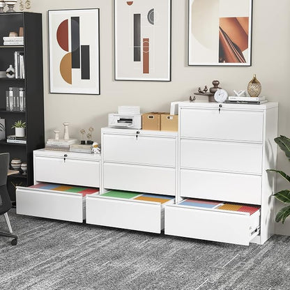 INTERGREAT 4 Drawer Lateral File Cabinet,White Lateral Filing Cabinet with Lock, 36" W Metal Steel Horizontal File Cabinets for Home Office, Easy Assembled