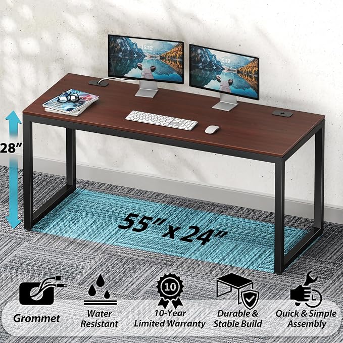 SHW 55-Inch Commercial-Grade Office Computer Desk, Cherry