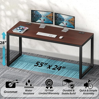SHW 55-Inch Commercial-Grade Office Computer Desk, Cherry