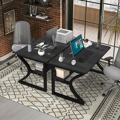 AZN Computer Desk, 55 X 20 inch Computer Desk, Office Desk w/Storage, Large Legroom, Sturdy Metal Frame, Home Office Desks for Gaming Study Writing Work, Waterproof, Scratch-Resistant, Black