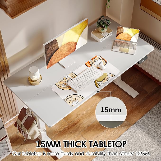 TIQLAB Height Adjustable Electric Standing Desk, 40 x 24 inch, Sit Stand Up Desk, Splice Board, Computer Home Office Desk, White Top