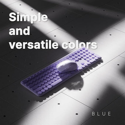 Wireless Keyboard and Mouse Combo with 110 Round Keycaps, Power Switch, and Scissor-Switch Typing Feel – Ideal for Office Use (Purple)