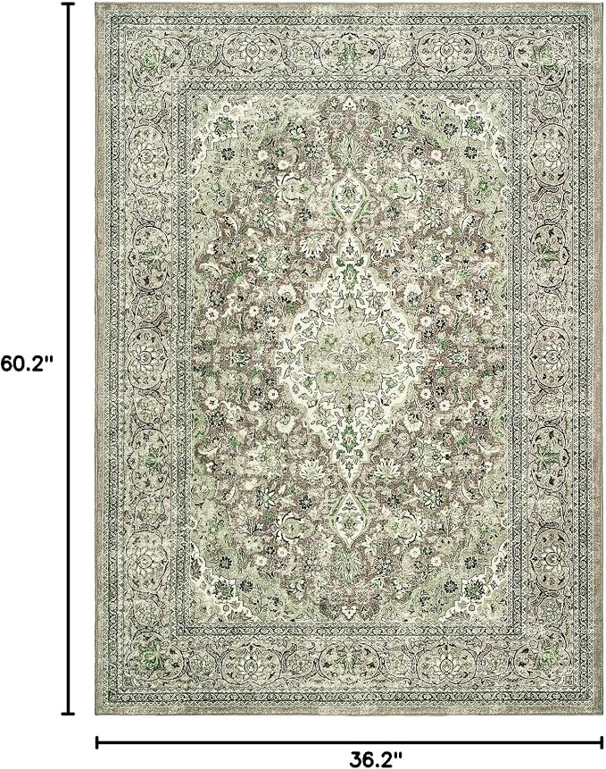 Goideal Washable Rug 3x5, Sage Green Area Rugs Non Slip, Indoor Low Pile Carpet with Rubber Backing for Living Room Kitchen Bathroom Entryway Office Bedroom