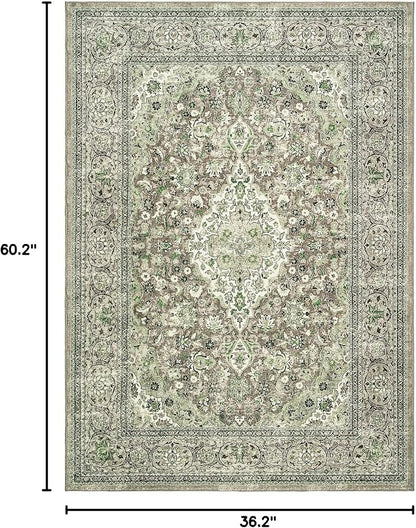 Goideal Washable Rug 3x5, Sage Green Area Rugs Non Slip, Indoor Low Pile Carpet with Rubber Backing for Living Room Kitchen Bathroom Entryway Office Bedroom