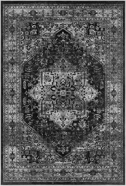 UERMEI 8x10 Area Rug Living Room Rugs - Washable Vintage Soft Large Rug Indoor Floor No Slip Rug Carpet for Bedroom Farmhouse Under Dining Table Home Office Decor - Black