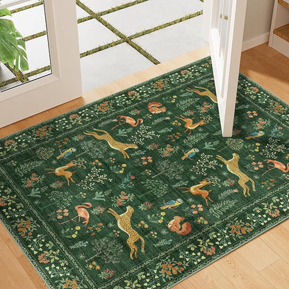 DUKINO 2x3 Rug, Washable Animal Rugs for Entryway, Non Slip Indoor Door Mat, Soft Low Pile Small Area Carpet for Entrance, Bedroom, Kitchen, Laundry, Bathroom, Green