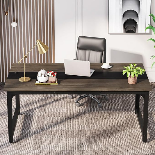 LITTLE TREE 63 Inch Large Executive Office Desk, Simple Computer Workstation with 31.5 inch Extra Wide Desktop for Home Office