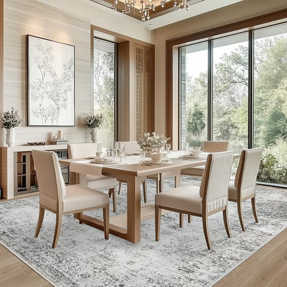 9x12 Area Rug Living Room Rugs - Washable Rug Large Modern Abstract Soft Thin Carpets Indoor Floor No Slip Vintage Carpet for Bedroom Under Dining Table Nursery Home Office Decor Gray