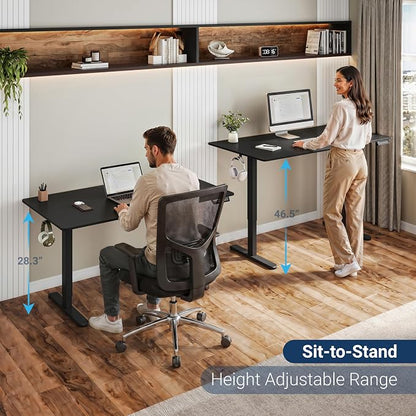 Techni Mobili 48” W Electric Standing Desk, Height Adjustable Sit-to-Stand Desk with 3 Memory Presets and Dual Accessory Hooks, Computer Workstation for Home or Office (Black)