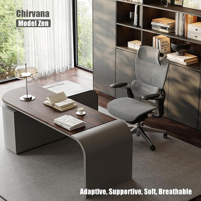 Ergonomic Office Chair, Mesh Computer Chair with 3D Lumbar Support, Home Desk Chair with 5D Armrests, 4D Headrest, 90-130°Tilt, BIFMA Certified, Model Zen (Grey)