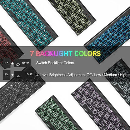 Wireless Backlit Keyboard and Mouse Ultra Slim Combo, TopMate 2.4G Silent Compact 2400DPI Mouse and Scissor Switch Keyboard Set, Batteries Included, for PC/Laptop/Windows/Mac/Gaming - BL Matte Black