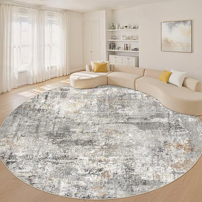 10ft Round Rug Living Room Rugs: 10x10 Washable Circle Large Abstract Modern Soft Stain Resistant Non-Slip Indoor Floor Carpet for Bedroom Nursery Office Dining Room Playroom Home House- Gray Rust