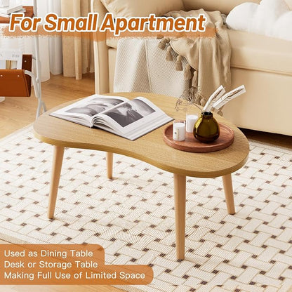 Small Coffee Table, Low Table with Solid Wood Legs, 23.6" Mini Mango Accent Table Side End Table, Floor Table Desk for Sitting on The Floor, Coffee Tea Table for Living Room, Dorm, Apartment, Natural