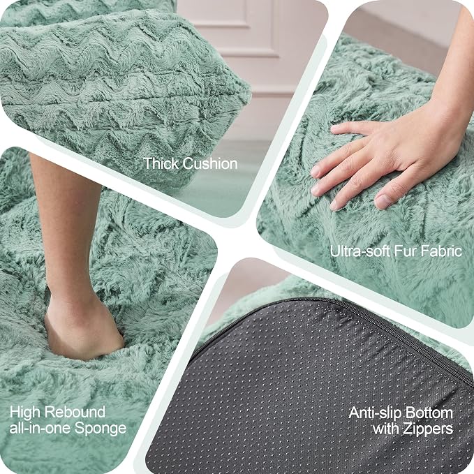 Hobestluk Giant Bean Bag Chair Faux Fur BeanBag Couch for Living Room | Green Chevron, 3-Seater,Ergonomic Design,Memory Foam,Anti-slip Bottom,No Assembly Required,Decorative Style for Living Room