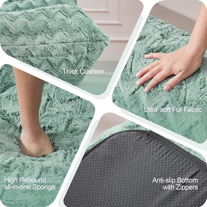 Hobestluk Giant Bean Bag Chair Faux Fur BeanBag Couch for Living Room | Green Chevron, 3-Seater,Ergonomic Design,Memory Foam,Anti-slip Bottom,No Assembly Required,Decorative Style for Living Room