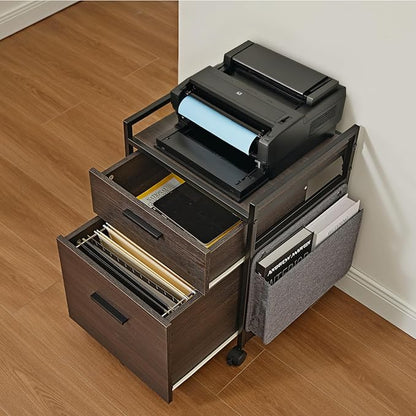 EUREKA ERGONOMIC 2 Drawer Mobile File Cabinet with Wheels, Solid Wood Rolling Storage Cabinet for Home Office, Space-Saving Under Desk Organization with Printer Stand, Black