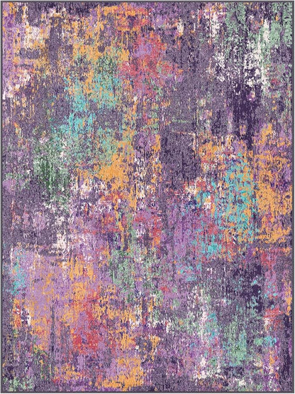 RELEANY Washable Area Rugs 5'x7' Non-Slip Modern Abstract Soft for Living Room Entryway Bedroom Kitchen, Print Pattern, Purple Orange Blue Green Rust Red Colorful