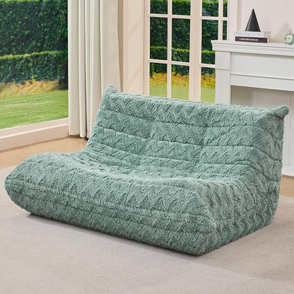 Hobestluk Large Bean Bag Chair Faux Fur BeanBag Couch for Living Room | Green Chevron, Loveseat,Ergonomic Design,Memory Foam,Anti-slip Bottom,No Assembly Required,Decorative Style for Living Room