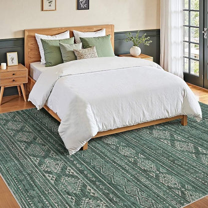 Nakagishi 6x9 Area Rugs Living Room: Washable Boho Large Neutral Soft Farmhouse Rug Stain Resistant Modern Indoor Floor Non-Slip Carpet for Bedroom Nursery Kids Playroom Office Dining Room Dorm- Green