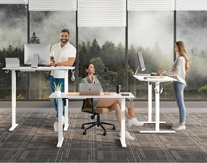 Electric Standing Desk,48x24 Inches Adjustable Height Stand up Desk, Sit Stand Home Office Desk with Splice Board, 3 Preset Heights,Equipped with Hooks,Ergonomic Computer Desk Workstation，White