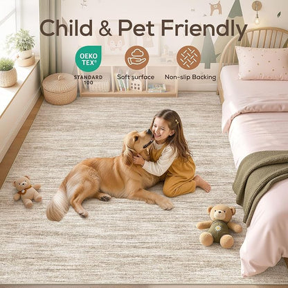 Nakagishi 6X8 Area Rugs Living Room: Washable Large Vintage Rug Neutral Non-Slip Soft Stain Resistant Indoor Carpet for Bedroom Nursery Dining Room Office Playroom - Dark Brown