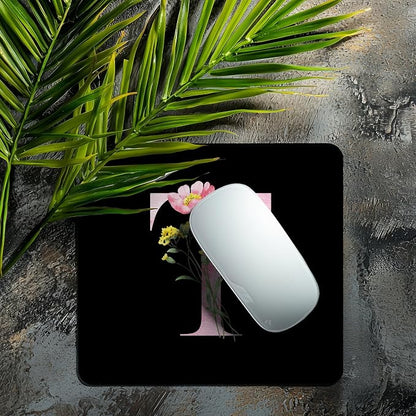 Mouse Pad Pinks Flowers Initial Letters Mousepad Desktop Laptop Computer Accessories Home Office Gaming Work Desk Computer Non-Slip Rubber Monogram Floral Alphabet A-Z mousepad (T)
