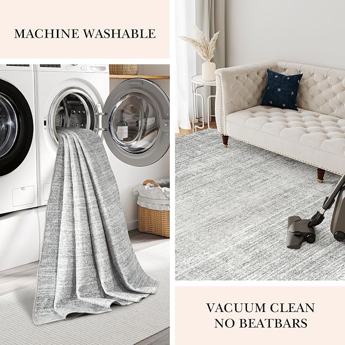 Valenrug Washable Rugs 2x12 - Stain Resistant 2x12 Area Rugs for Living Room, Non Slip Backing Large Area Rugs for Bedroom, Folable Machine Washable Area Rug (2'x12', Grey)