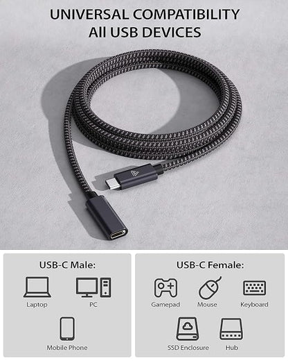 Faracent USB C Extension Cable (10Gbps), USB 3.2 Type C Male to Female Extension Charging Sync for iPhone 17 16 15 Pixel PSVR2 MacBook Air Pro/New iPad Dell XPS Surface Book 6ft 2pack Grey