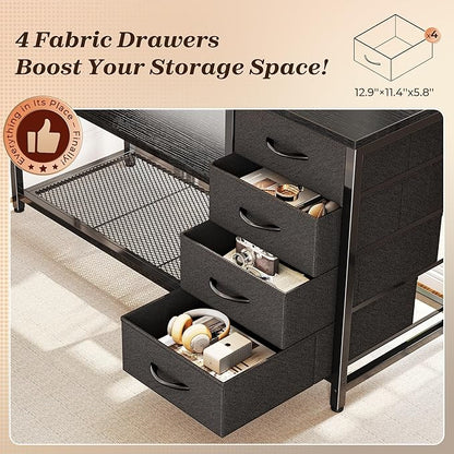 PRAISUN 61" L Shaped Desk with Power Outlets & USB-C Port, Reversible Computer Corner Office Desk with 4 Fabric Drawers and 2 Storage Shelves, Large Desk for Gaming Writing Study, Black