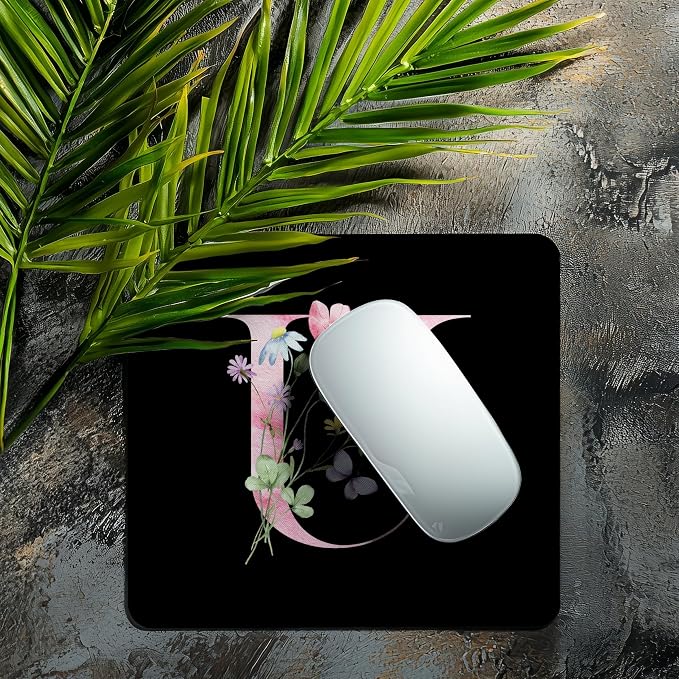 Mouse Pad Pinks Flowers Initial Letters Mousepad Desktop Laptop Computer Accessories Home Office Gaming Work Desk Computer Non-Slip Rubber Monogram Floral Alphabet A-Z mousepad (U)