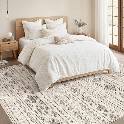 Nakagishi 6x9 Area Rugs Living Room: Washable Boho Large Neutral Soft Farmhouse Rug Stain Resistant Modern Indoor Floor Non-Slip Carpet for Bedroom Nursery Kids Office Dining Room Dorm- Dark Brown