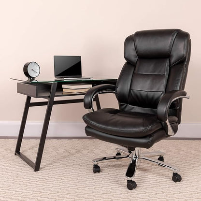 Flash Furniture Hercules Series LeatherSoft Swivel Office Chair with Loop Arms, Ergonomic High-Back Executive Chair with Padded Seat and Arms, Black