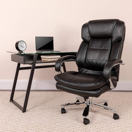 Flash Furniture Hercules Series LeatherSoft Swivel Office Chair with Loop Arms, Ergonomic High-Back Executive Chair with Padded Seat and Arms, Black