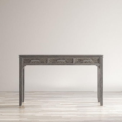 Jofran Mid-Century Modern Acacia Wood Writing Desk with 3 Drawers and USB Charging Port, 48 Inch Computer Desk for Home Office Work, Platinum
