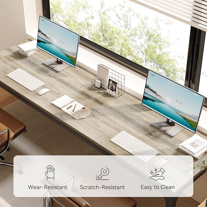 LITTLE TREE 78.7-Inch Ultra Long Double Desk, Writing Gaming Work Computer Two-Person Desk for Home Office, Grey + Black