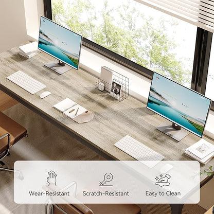 LITTLE TREE 78.7-Inch Ultra Long Double Desk, Writing Gaming Work Computer Two-Person Desk for Home Office, Grey + Black