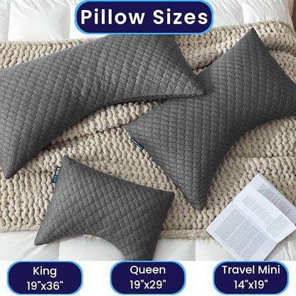 Sidney Sleep Adjustable Curved Pillows for Neck and Shoulder Support with Extra Shredded Fill - Cervical Contour Pillow for Side and Back Sleepers - Queen Size 19" x 29" CertiPUR-US Certified (Grey)