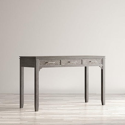 Jofran Mid-Century Modern Acacia Wood Writing Desk with 3 Drawers and USB Charging Port, 48 Inch Computer Desk for Home Office Work, Platinum