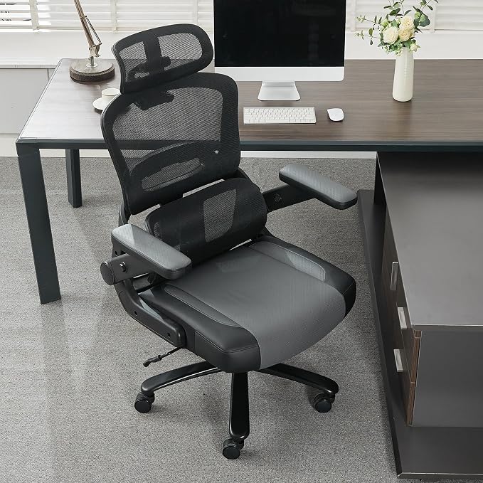 500lbs Big and Tall Office Chair,Large Heavy Duty Executive Computer Chair with 5D Flip Arms,Ergonomic Mesh High Back Desk Chair with Adjustable Lumbar Support 3D Headrest,Thick Spring Cushion