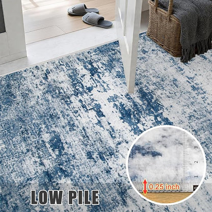 2.6'x8' Runner Rug Washable Rug;Modern Abstract Soft Thin Runner Rug Blue