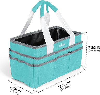 JJRING Craft Organizer Tote Bag, Art Storage Caddy with Multiple Pockets, Sky Blue Sewing Bag for Art, Craft, Scrapbooking, School, Medical, and Office Supplies Storage