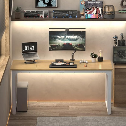 NSdirect Computer Desk 63×23.6Inch Gaming Desk with Deeper & Thicker Desktop, Office Desk Work Desk for Home Office, Natural