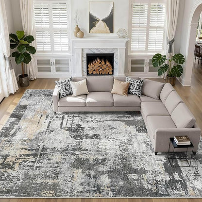 10x14 Area Rugs Living Room: Washable Large Abstract Modern Soft Rug Stain Resistant Indoor Floor Non Slip Accent Carpet for Bedroom Nursery Playroom Office Dining Room Dorm Home House- Black Gold