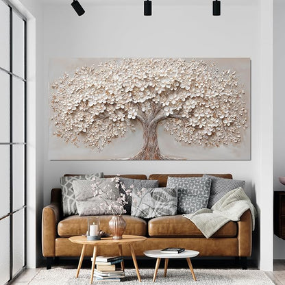 Canvas Wall Art Decor Prints Botanical Large Wall Art Pictures for Living Room Canvas Art Wall Decor Oversized Tree of Life Wall Art Decor Modern White Wall Art Prints Artwork for Walls Bedroom Office Decor 39" X 78"