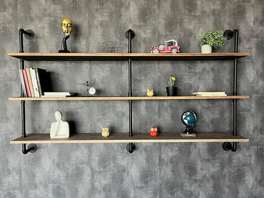 HDDFER Floating Shelves 70 inch Wall Bookshelf Industrial Pipe Shelving Shelves Real Wood Planks Rustic Wall Shelves Hanging Bookshelves Farmhouse Kitchen Bar Shelving