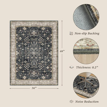 36"X 48" Office Chair Mat for Hardwood & Tile Floors, Under Desk Rug Protector for Rolling Office Chairs, Ultra Soft Machine Washable Area Rug with Non-Slip Rubber Backing, 1/5" Low Pile Floor Mat