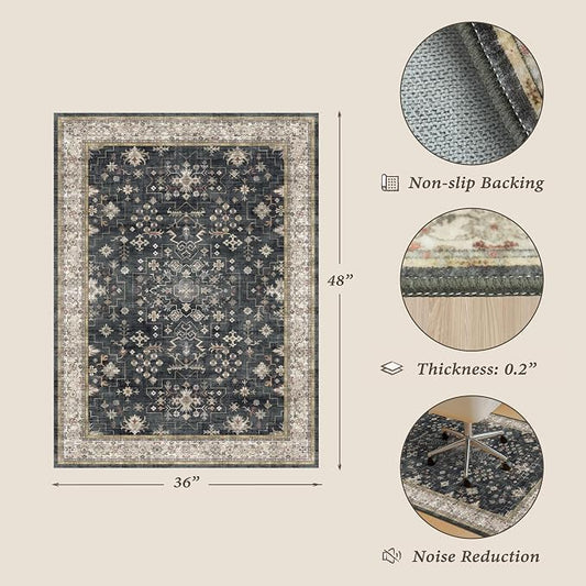 36"X 48" Office Chair Mat for Hardwood & Tile Floors, Under Desk Rug Protector for Rolling Office Chairs, Ultra Soft Machine Washable Area Rug with Non-Slip Rubber Backing, 1/5" Low Pile Floor Mat