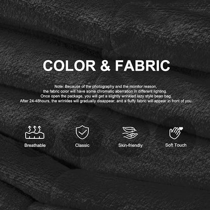 Hobestluk Adults Bean Bag Chair Faux Fur BeanBag Couch for Living Room | Black Plush,Ergonomic Design,Memory Foam,UltraSoft,Anti-slip Bottom,No Assembly Required,Decorative Style for Living Room
