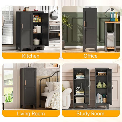 46"H Black Metal Locker Set of 2,Small Locking Cabinet with 1 Door and 2 Adjustable Shelves For Employees,3 Tier Small Storage Cabinet with Detachable Legs for Kitchen, Office,School,Gym,Easy Assembly